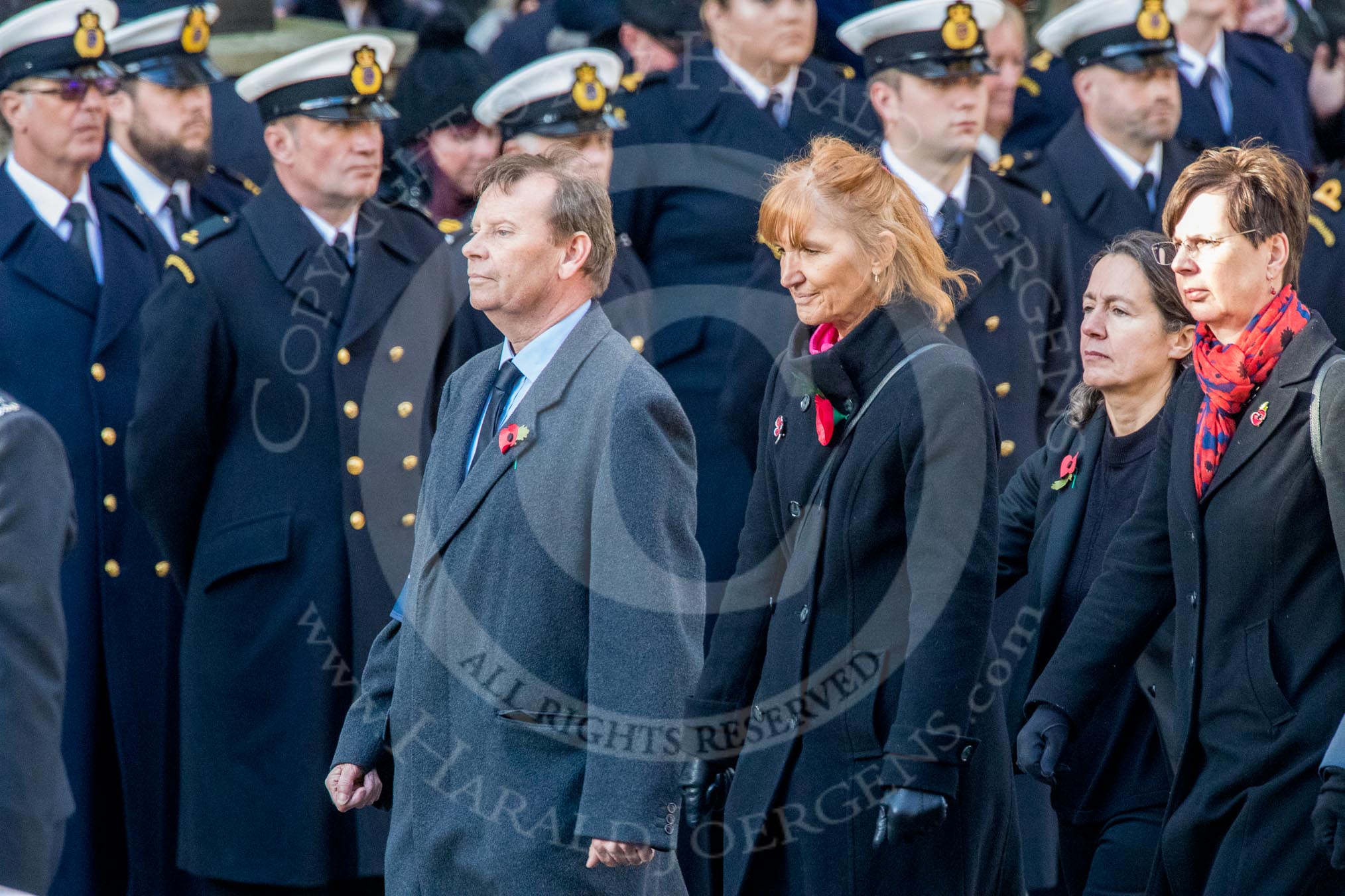 The Post Office Fellowship of Remembrance (Group M43, 8 members) during the Royal British Legion March Past on Remembrance Sunday at the Cenotaph, Whitehall, Westminster, London, 11 November 2018, 12:31.