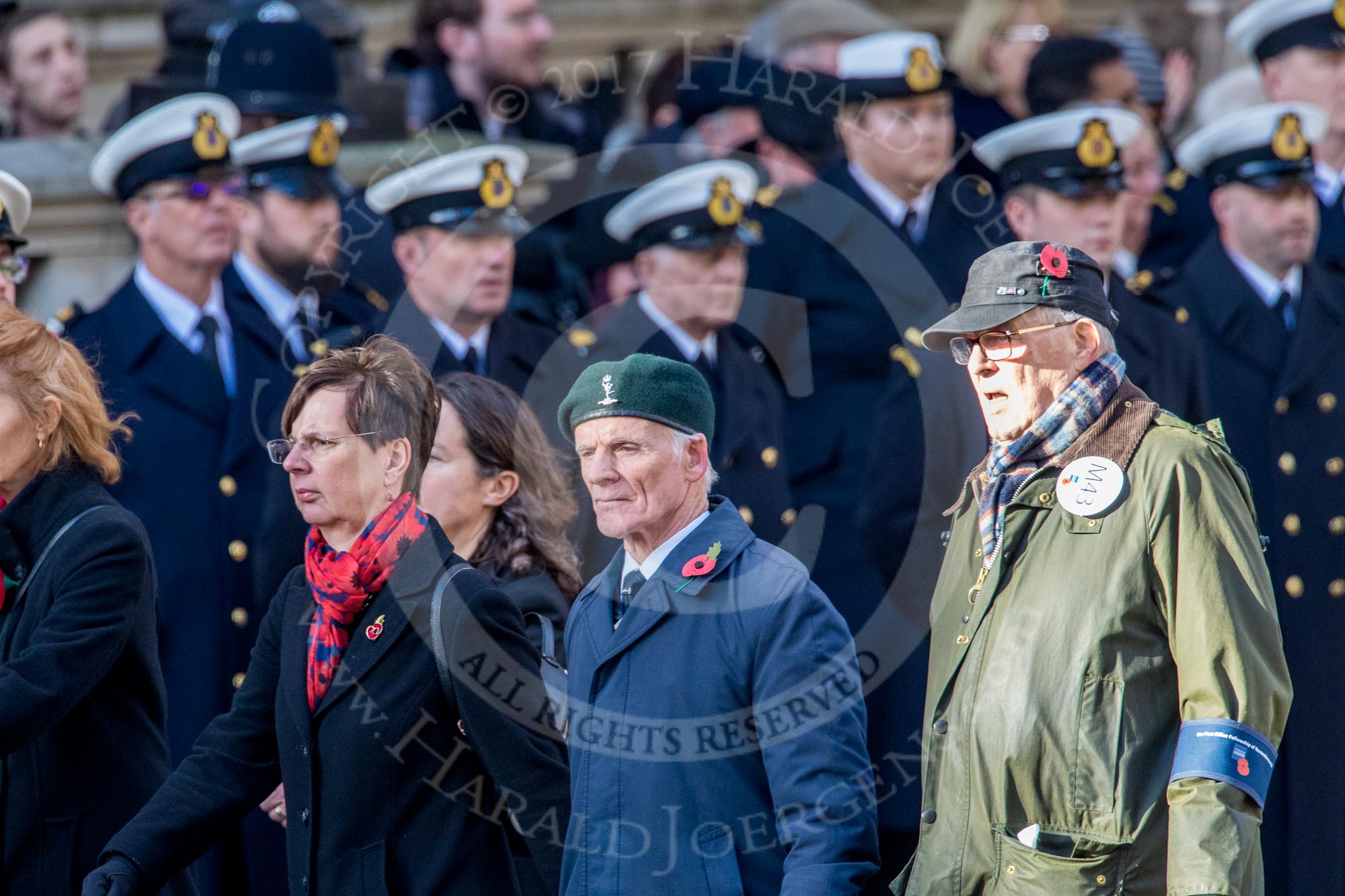 The Post Office Fellowship of Remembrance (Group M43, 8 members) during the Royal British Legion March Past on Remembrance Sunday at the Cenotaph, Whitehall, Westminster, London, 11 November 2018, 12:31.