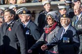 Fleet Air Arm Safety Equipment & Survival Association  (Group E14, 22 members) during the Royal British Legion March Past on Remembrance Sunday at the Cenotaph, Whitehall, Westminster, London, 11 November 2018, 11:43.