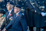 Royal Naval Communications Association  (RNCA) (Group E34, 21 members) during the Royal British Legion March Past on Remembrance Sunday at the Cenotaph, Whitehall, Westminster, London, 11 November 2018, 11:45.