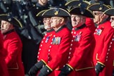 The Royal Hospital Chelsea (Group AA3, 30 members) during the Royal British Legion March Past on Remembrance Sunday at the Cenotaph, Whitehall, Westminster, London, 11 November 2018, 11:48.