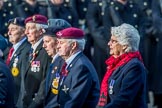 Aden Veterans Association (Group F16, 53 members) during the Royal British Legion March Past on Remembrance Sunday at the Cenotaph, Whitehall, Westminster, London, 11 November 2018, 11:52.