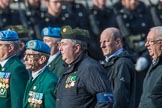 Irish United Nations Veterans Association  (Group F18, 14 members) during the Royal British Legion March Past on Remembrance Sunday at the Cenotaph, Whitehall, Westminster, London, 11 November 2018, 11:53.