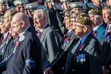 Coldstream Guards Association (Group A18, 30 members) during the Royal British Legion March Past on Remembrance Sunday at the Cenotaph, Whitehall, Westminster, London, 11 November 2018, 11:59.