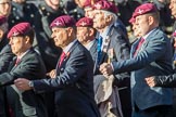 The Parachute Regimental Association (Group A21, 101 members) during the Royal British Legion March Past on Remembrance Sunday at the Cenotaph, Whitehall, Westminster, London, 11 November 2018, 11:59.