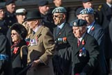 656 Squadron Association (Group B8, 24 members) during the Royal British Legion March Past on Remembrance Sunday at the Cenotaph, Whitehall, Westminster, London, 11 November 2018, 12:07.