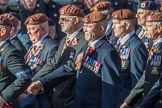 The King's Royal Hussars Regimental Association  (Group B21, 100 members) during the Royal British Legion March Past on Remembrance Sunday at the Cenotaph, Whitehall, Westminster, London, 11 November 2018, 12:10.