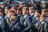 The King's Royal Hussars Regimental Association  (Group B21, 100 members) during the Royal British Legion March Past on Remembrance Sunday at the Cenotaph, Whitehall, Westminster, London, 11 November 2018, 12:10.