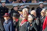 The War Widows' Association  of Great Britain (Group D7, 47 members) during the Royal British Legion March Past on Remembrance Sunday at the Cenotaph, Whitehall, Westminster, London, 11 November 2018, 12:21.