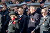 The Firefighters Memorial Trust (Group M16, 25 members) during the Royal British Legion March Past on Remembrance Sunday at the Cenotaph, Whitehall, Westminster, London, 11 November 2018, 12:26.