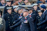 Metropolitan Special Constabulary (Group M17, 40 members) during the Royal British Legion March Past on Remembrance Sunday at the Cenotaph, Whitehall, Westminster, London, 11 November 2018, 12:27.