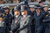 Metropolitan Special Constabulary (Group M17, 40 members) during the Royal British Legion March Past on Remembrance Sunday at the Cenotaph, Whitehall, Westminster, London, 11 November 2018, 12:27.
