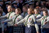 The Scout Association (Group M36, 30 members) during the Royal British Legion March Past on Remembrance Sunday at the Cenotaph, Whitehall, Westminster, London, 11 November 2018, 12:30.