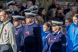 Royal National Lifeboat Institution (Group M37, 6 members) during the Royal British Legion March Past on Remembrance Sunday at the Cenotaph, Whitehall, Westminster, London, 11 November 2018, 12:30.