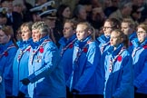 Girlguiding London and South East England(Group M38, 40 members) during the Royal British Legion March Past on Remembrance Sunday at the Cenotaph, Whitehall, Westminster, London, 11 November 2018, 12:30.