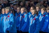 Girlguiding London and South East England(Group M38, 40 members) during the Royal British Legion March Past on Remembrance Sunday at the Cenotaph, Whitehall, Westminster, London, 11 November 2018, 12:30.