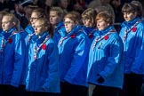 Girlguiding London and South East England(Group M38, 40 members) during the Royal British Legion March Past on Remembrance Sunday at the Cenotaph, Whitehall, Westminster, London, 11 November 2018, 12:30.