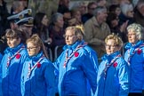 Girlguiding London and South East England(Group M38, 40 members) during the Royal British Legion March Past on Remembrance Sunday at the Cenotaph, Whitehall, Westminster, London, 11 November 2018, 12:30.