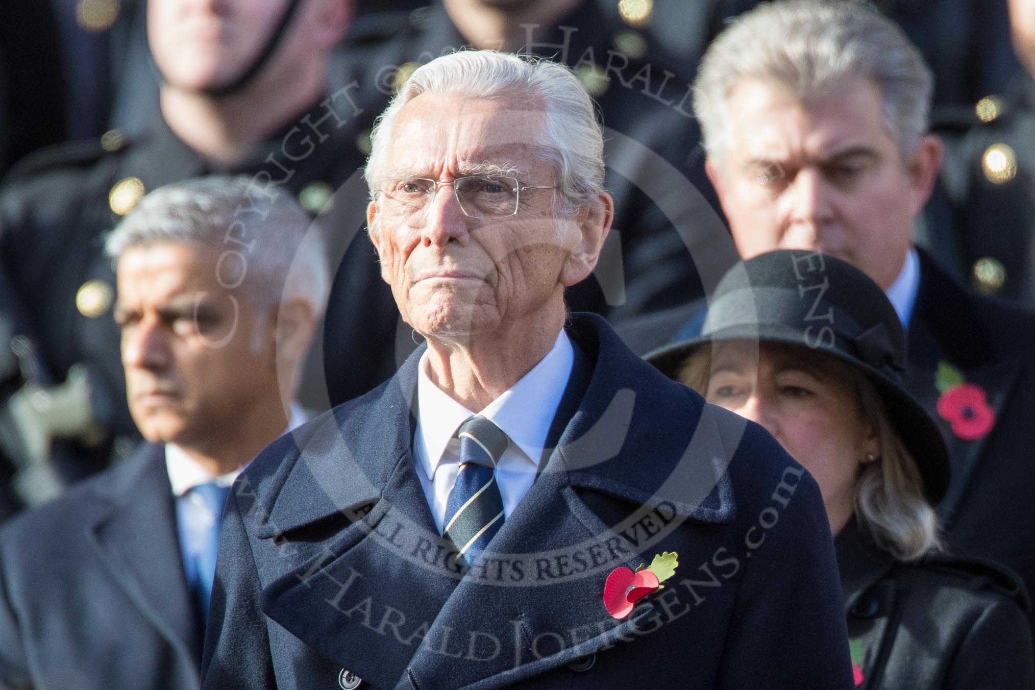 The Rt Hon The Lord Fowler, Lord Speaker, (on behalf of Parliament representing members of the House of Lords)  with his wreath during the Remembrance Sunday Cenotaph Ceremony 2018 at Horse Guards Parade, Westminster, London, 11 November 2018, 10:57.