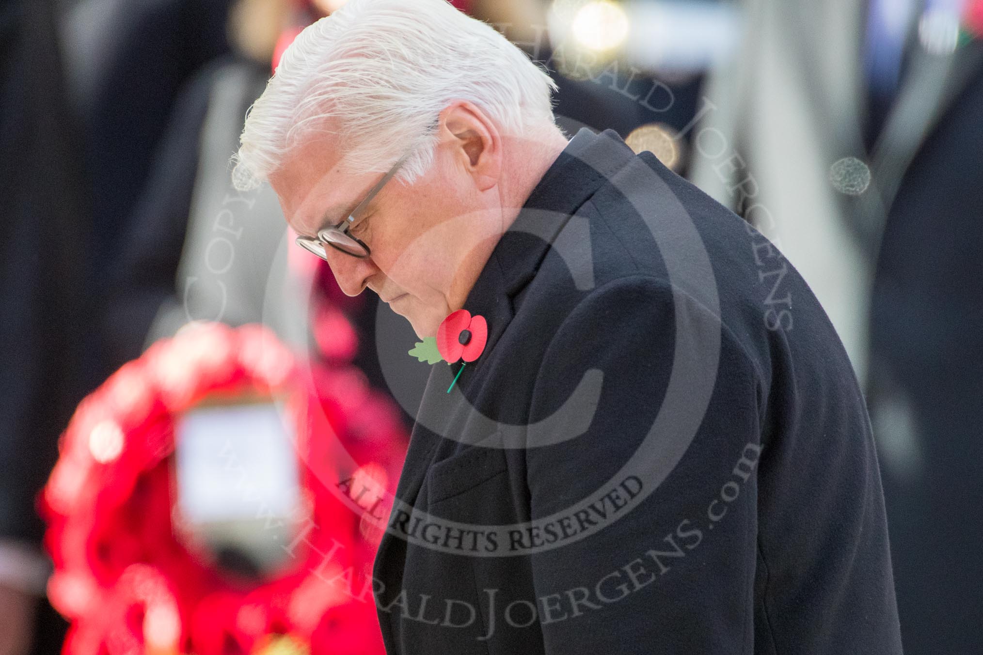 HE The President of the Federal Republic of Germany, Frank-Walter Steinmeier  after laying his wreath during the Remembrance Sunday Cenotaph Ceremony 2018 at Horse Guards Parade, Westminster, London, 11 November 2018, 11:04.