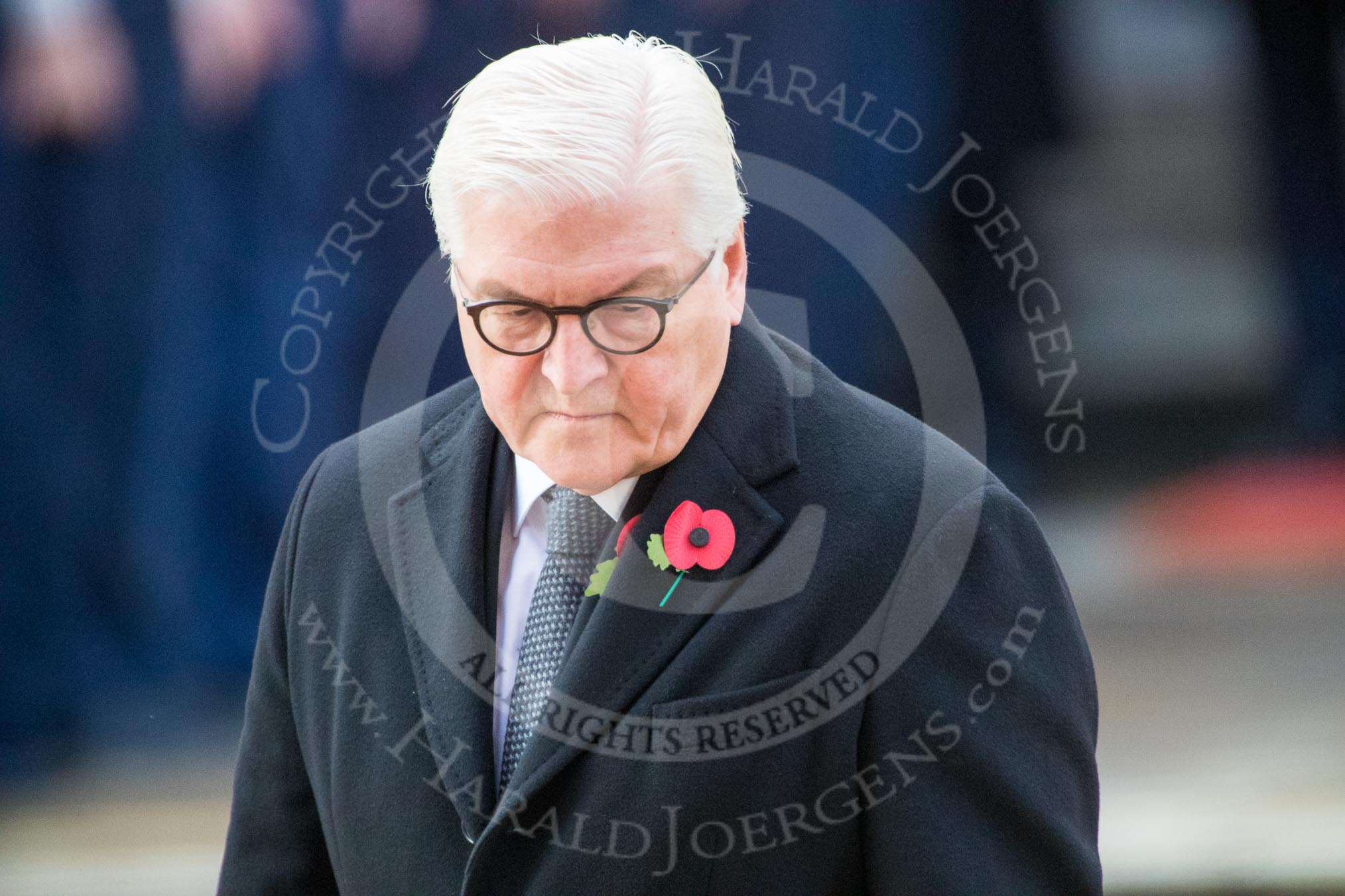 HE The President of the Federal Republic of Germany, Frank-Walter Steinmeier  turning away from the Cenotaph during the Remembrance Sunday Cenotaph Ceremony 2018 at Horse Guards Parade, Westminster, London, 11 November 2018, 11:05.