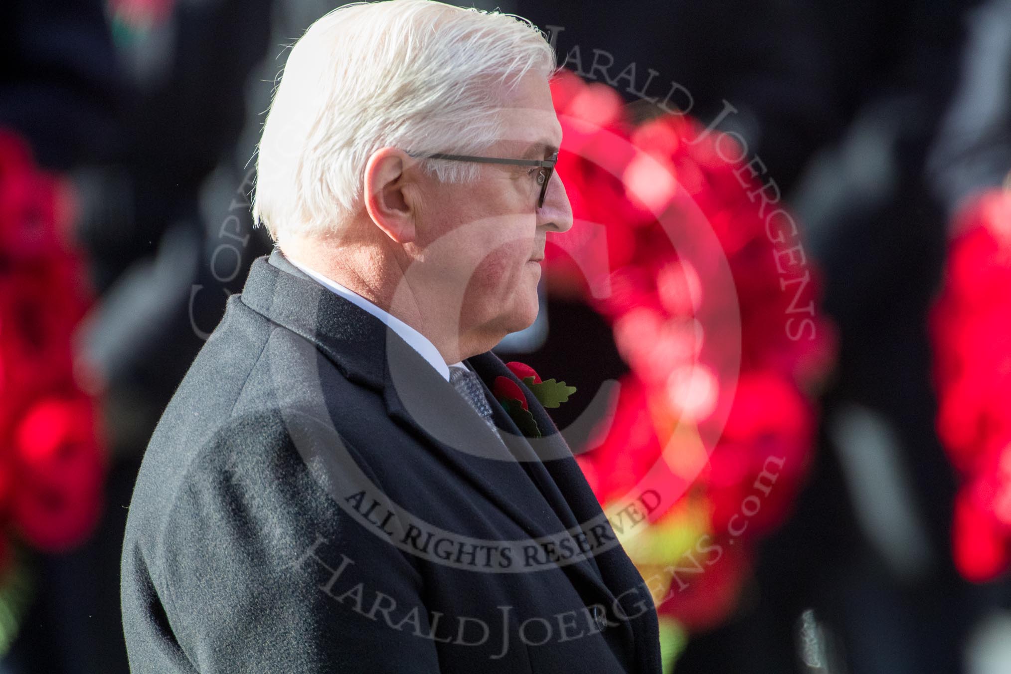 HE The President of the Federal Republic of Germany, Frank-Walter Steinmeier after laying his wreath at the Cenotaph during the during Remembrance Sunday Cenotaph Ceremony 2018 at Horse Guards Parade, Westminster, London, 11 November 2018, 11:05.