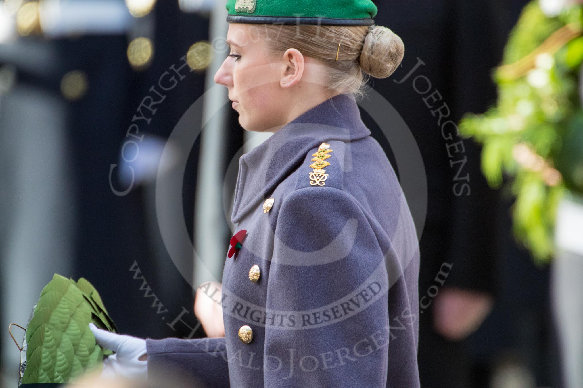 Captain Katherine Coulthard, Equerry to HRH The Duke of Edinburgh  during the Remembrance Sunday Cenotaph Ceremony 2018 at Horse Guards Parade, Westminster, London, 11 November 2018, 11:05.