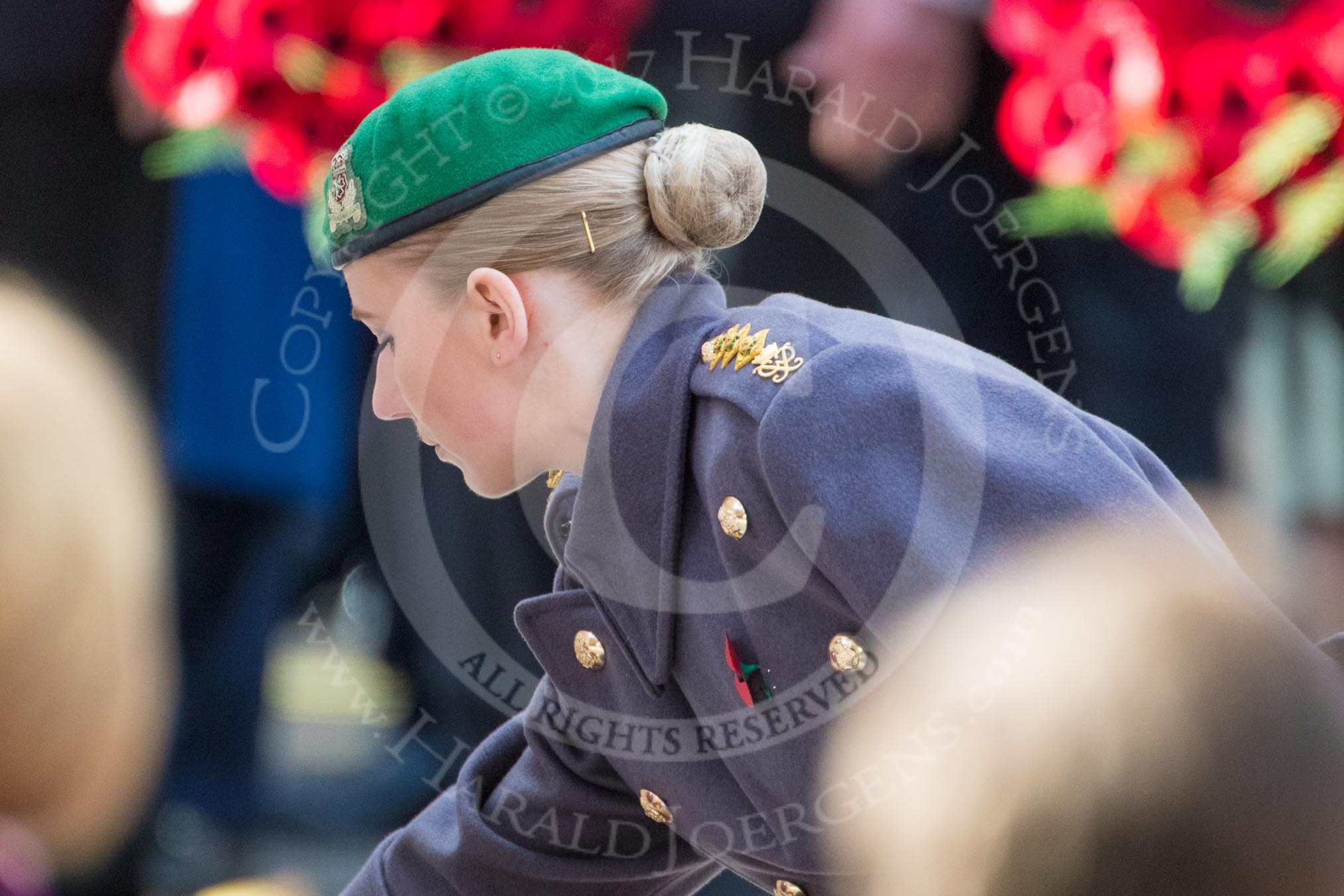 HRH The Duke of Edinburgh’s Wreath is laid by his Equerry Captain Katherine Coulthard  during the Remembrance Sunday Cenotaph Ceremony 2018 at Horse Guards Parade, Westminster, London, 11 November 2018, 11:05.