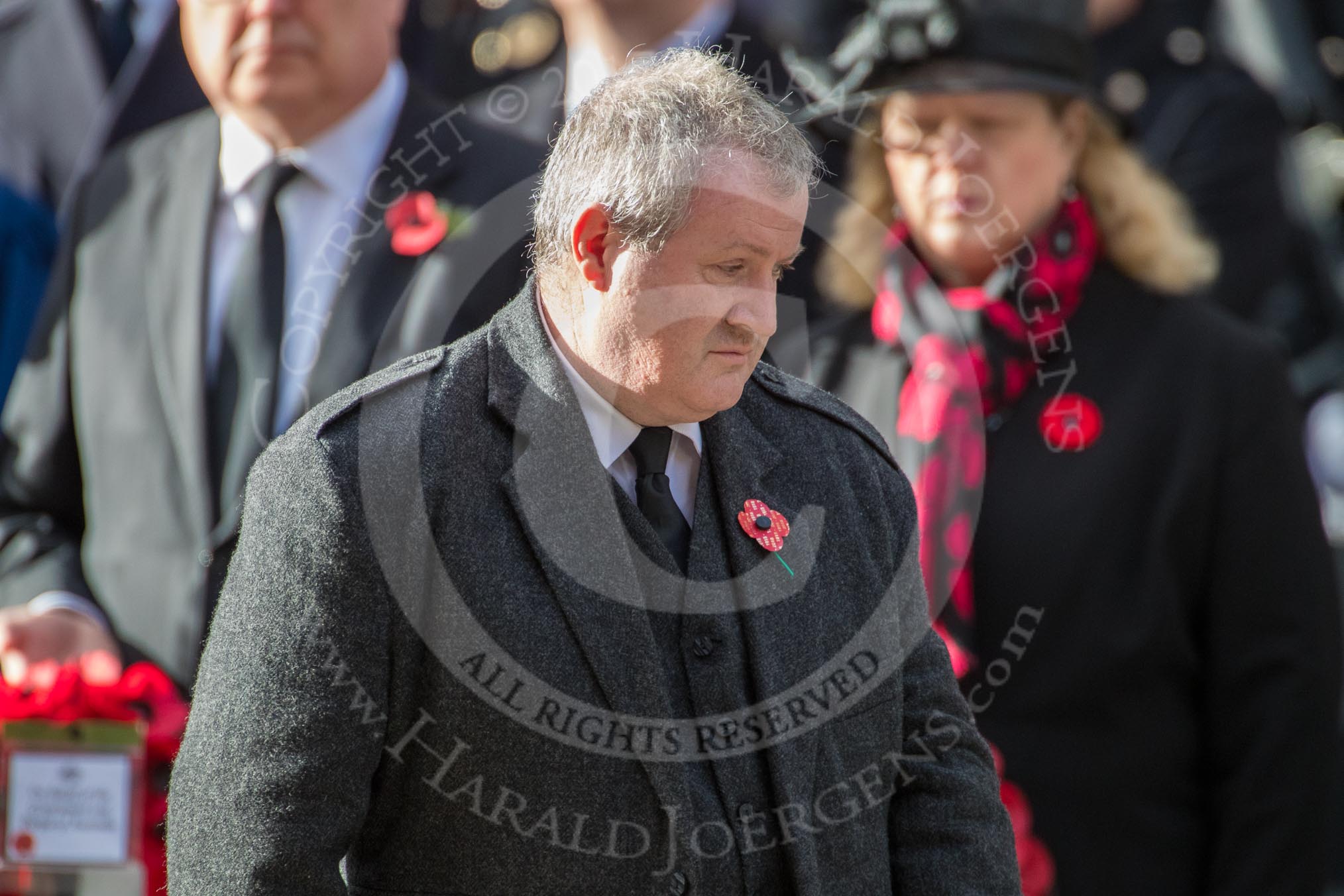 Mr Ian Blackford MP (the Westminster Scottish National Party Leader on the behalf of the SNP/the Plaid Cymru Parliamentary Group)  after laying his wreath during the Remembrance Sunday Cenotaph Ceremony 2018 at Horse Guards Parade, Westminster, London, 11 November 2018, 11:09.