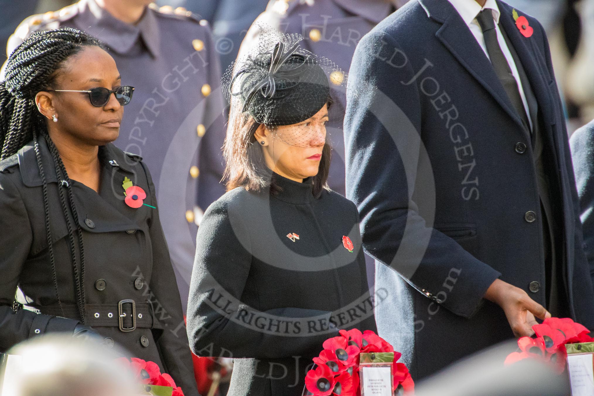 The High Commissioner of Guyana and the  High Commissioner of Singapore, Ms Foo Chi Hsia, during Remembrance Sunday Cenotaph Ceremony 2018 at Horse Guards Parade, Westminster, London, 11 November 2018, 11:13.