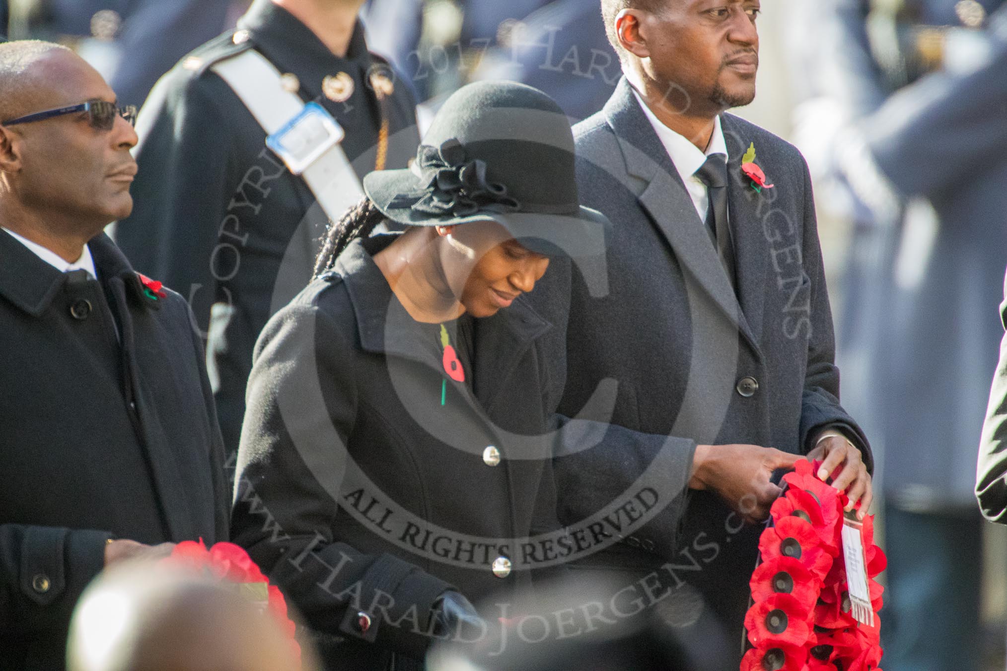 The Deputy High Commissioner of Barbados, the  Acting High Commissioner of Lesotho, and the  Acting High Commissioner of Lesotho during Remembrance Sunday Cenotaph Ceremony 2018 at Horse Guards Parade, Westminster, London, 11 November 2018, 11:13.