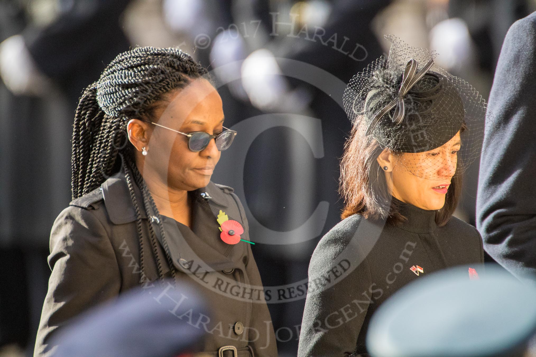 The High Commissioner of Guyana and the High Commissioner of Singapore, Ms Foo Chi Hsia, during Remembrance Sunday Cenotaph Ceremony 2018 at Horse Guards Parade, Westminster, London, 11 November 2018, 11:13.