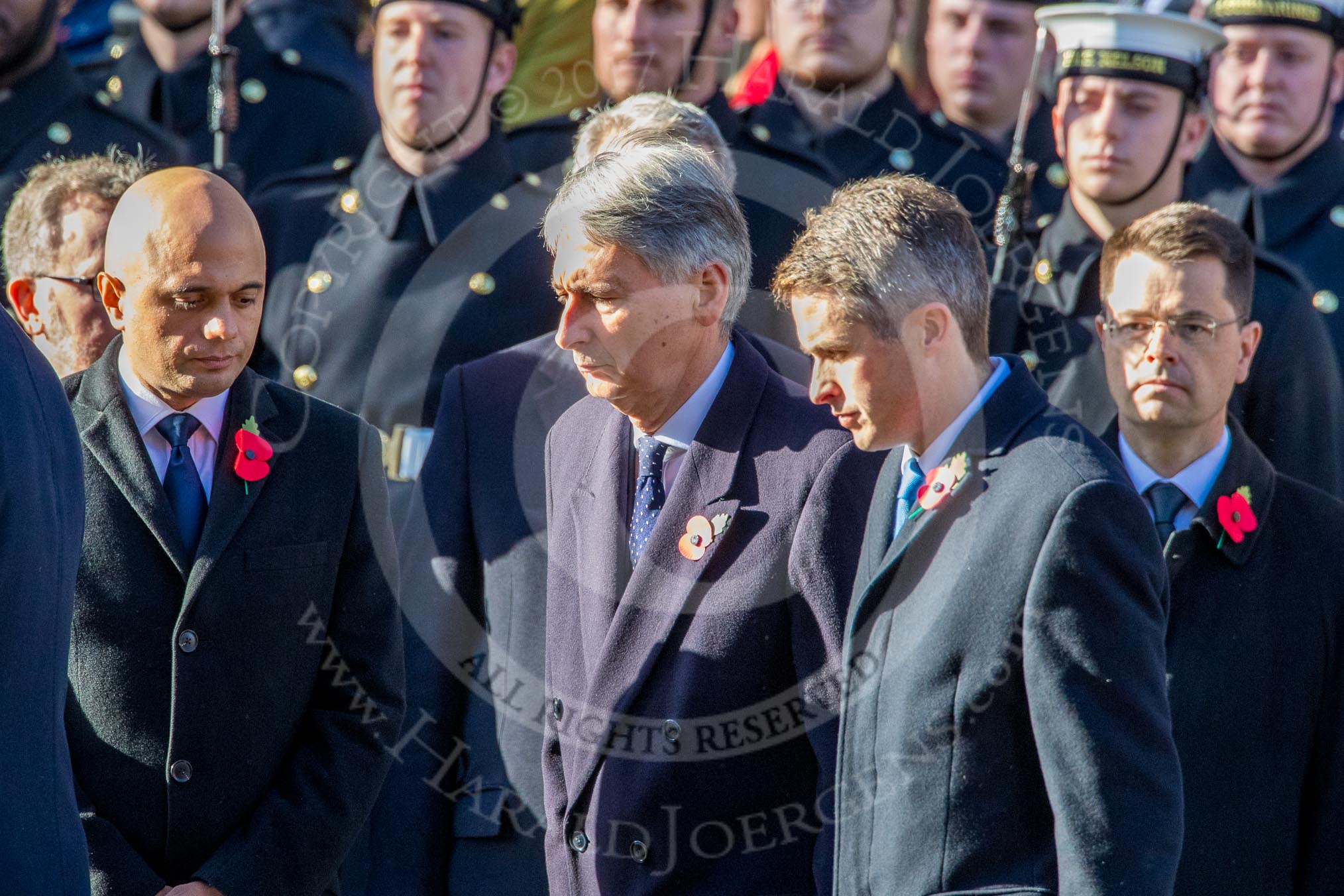 Members of the government returning to the Foreign and Commonwealth Office during Remembrance Sunday Cenotaph Ceremony 2018 at Horse Guards Parade, Westminster, London, 11 November 2018, 11:25.