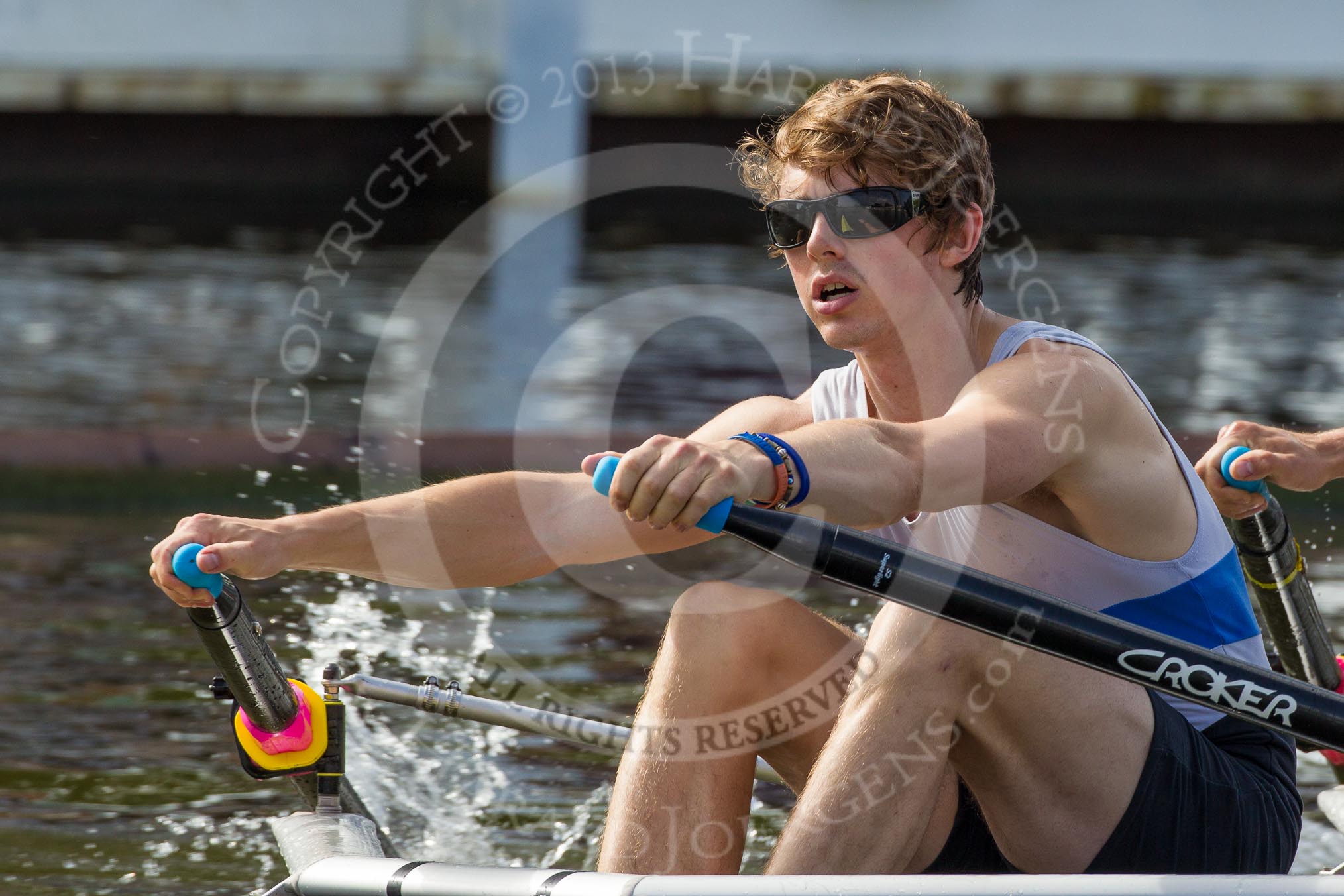 Henley Royal Regatta 2012 (Thursday): Race 5, Double Sculls Challenge Cup:  Potomac Boat Club and Penn Athletic Club & Rowing Association, U.S.A.  (451, Bucks) v Bexhill Rowing Club and horehap Rowing Club (445, Berks).
River Thames beteen Henley-on-Thames and Remenham/Temple Island ,
Henley-on-Thames,
Oxfordshire,
United Kingdom,
on 28 June 2012 at 09:27, image #20