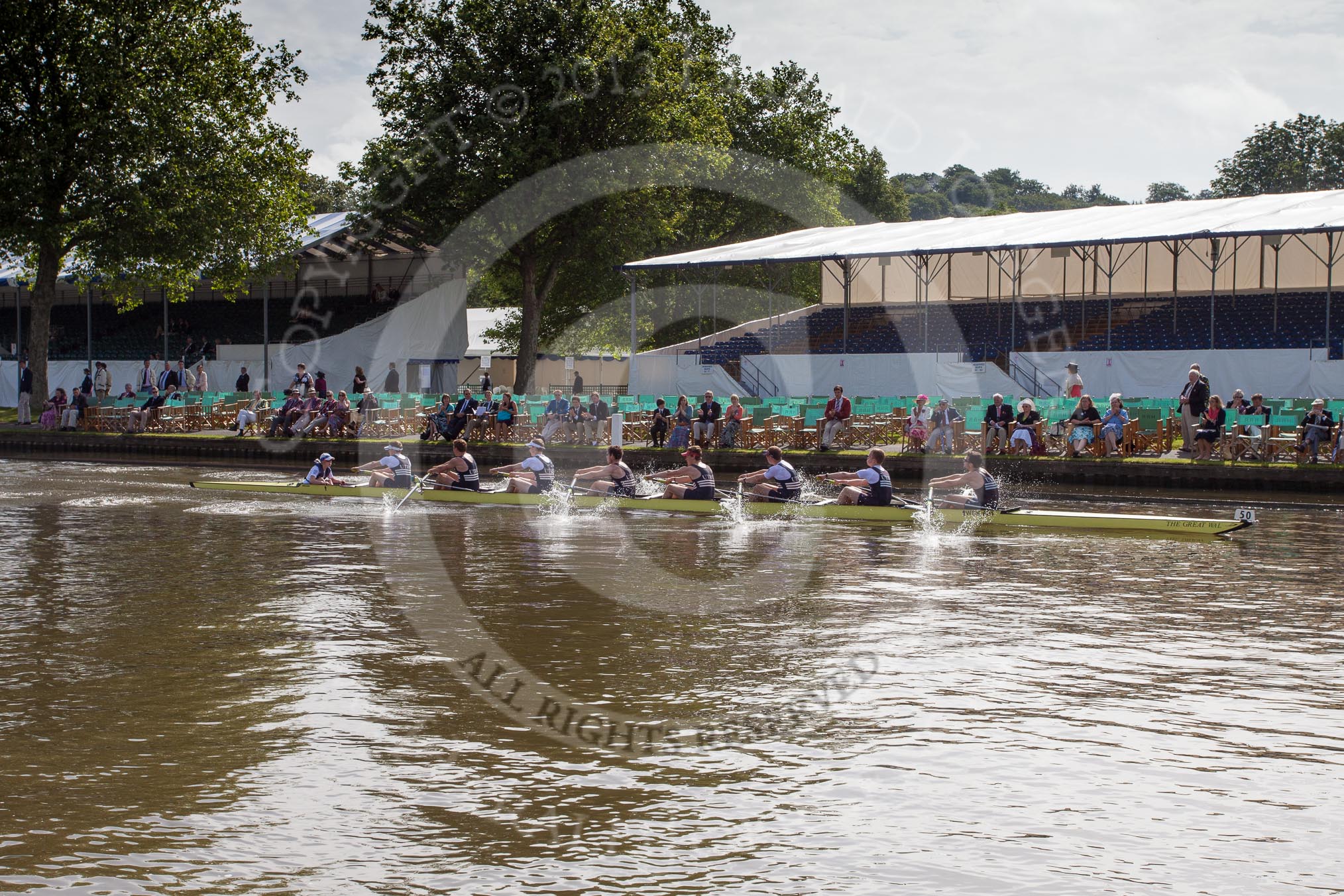 Henley Royal Regatta 2012 (Thursday): Race 6, Thames Challenge Cup:  Cantabrigian Rowing Club 'A'  (16, Bucks) v Upper Thames Rowing Club (50, Berks).
River Thames beteen Henley-on-Thames and Remenham/Temple Island ,
Henley-on-Thames,
Oxfordshire,
United Kingdom,
on 28 June 2012 at 09:34, image #23