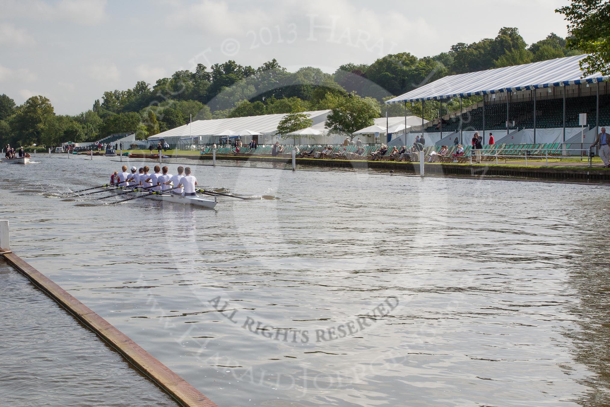 Henley Royal Regatta 2012 (Thursday): Race 6, Thames Challenge Cup:  Cantabrigian Rowing Club 'A'  (16, Bucks) v Upper Thames Rowing Club (50, Berks).
River Thames beteen Henley-on-Thames and Remenham/Temple Island ,
Henley-on-Thames,
Oxfordshire,
United Kingdom,
on 28 June 2012 at 09:35, image #24