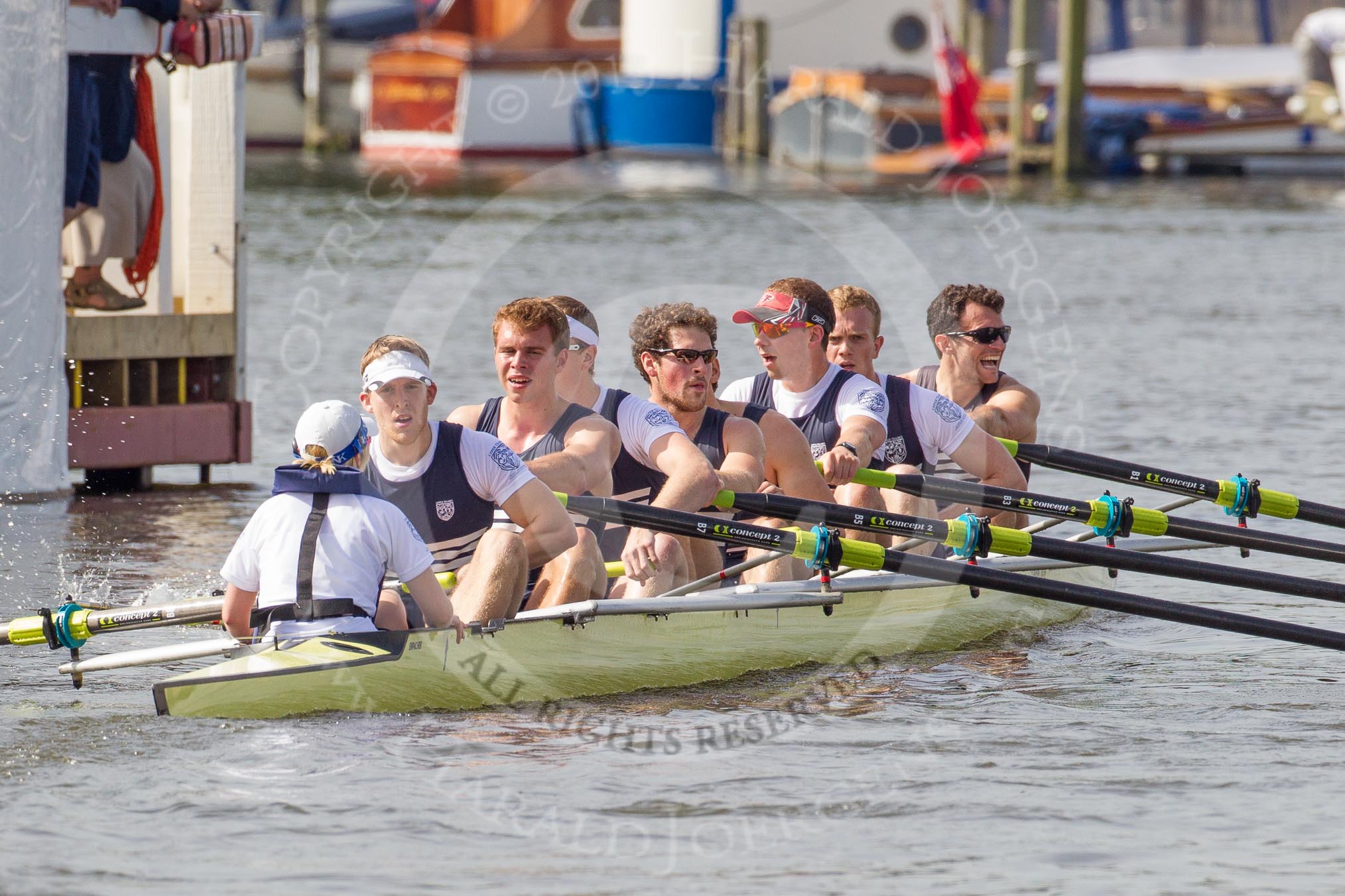 Henley Royal Regatta 2012 (Thursday): Race 6, Thames Challenge Cup:  Cantabrigian Rowing Club 'A'  (16, Bucks) v Upper Thames Rowing Club (50, Berks).
River Thames beteen Henley-on-Thames and Remenham/Temple Island ,
Henley-on-Thames,
Oxfordshire,
United Kingdom,
on 28 June 2012 at 09:35, image #27