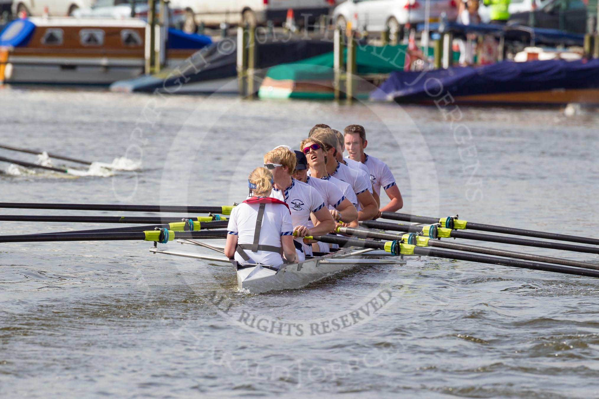 Henley Royal Regatta 2012 (Thursday): Race 6, Thames Challenge Cup:  Cantabrigian Rowing Club 'A'  (16, Bucks) v Upper Thames Rowing Club (50, Berks).
River Thames beteen Henley-on-Thames and Remenham/Temple Island ,
Henley-on-Thames,
Oxfordshire,
United Kingdom,
on 28 June 2012 at 09:35, image #30