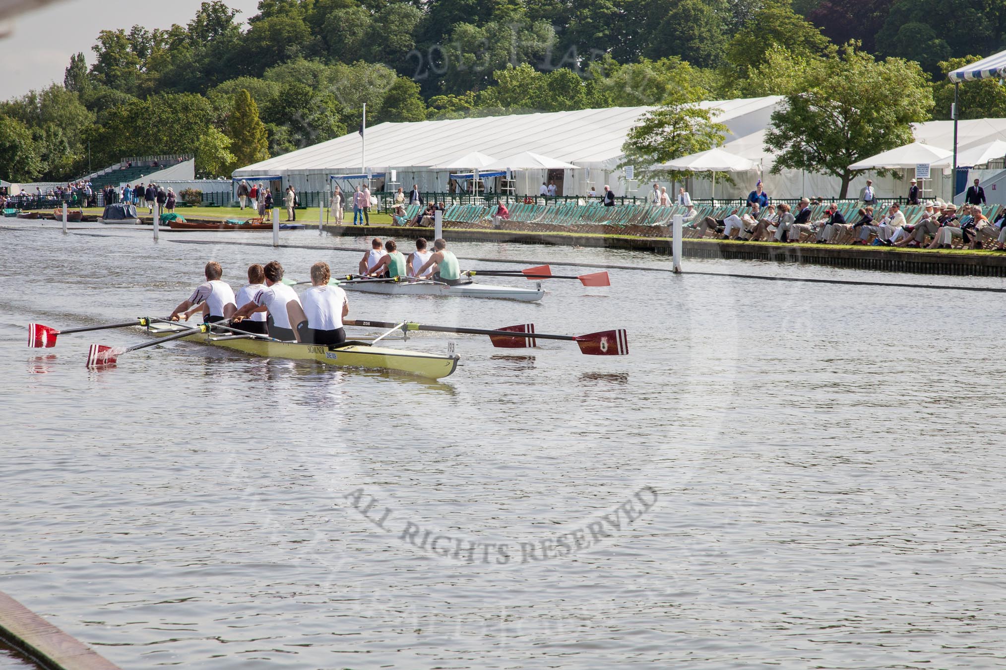 Henley Royal Regatta 2012 (Thursday): Race 8, Visitors' Challenge Cup:  Amsterdam Studenten Roeivereeniging Nereus, Holland  (193, Bucks) v Cambridge University and Leander Club  (194, Berks).
River Thames beteen Henley-on-Thames and Remenham/Temple Island ,
Henley-on-Thames,
Oxfordshire,
United Kingdom,
on 28 June 2012 at 09:46, image #39