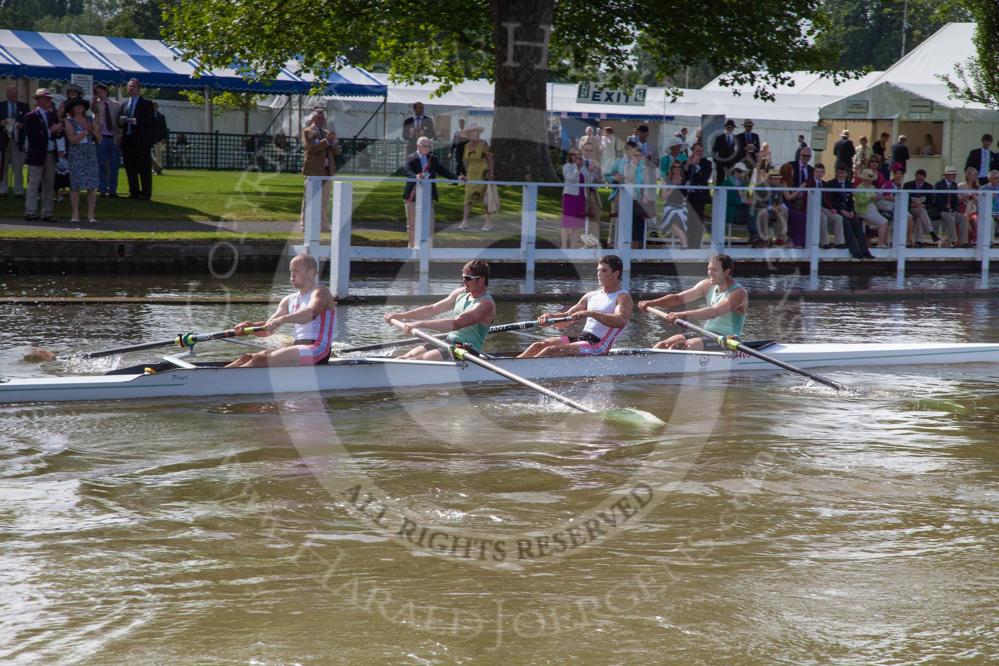 Henley Royal Regatta 2012 (Thursday): Race 8, Visitors' Challenge Cup:  Amsterdam Studenten Roeivereeniging Nereus, Holland  (193, Bucks) v Cambridge University and Leander Club  (194, Berks).
River Thames beteen Henley-on-Thames and Remenham/Temple Island ,
Henley-on-Thames,
Oxfordshire,
United Kingdom,
on 28 June 2012 at 09:46, image #42