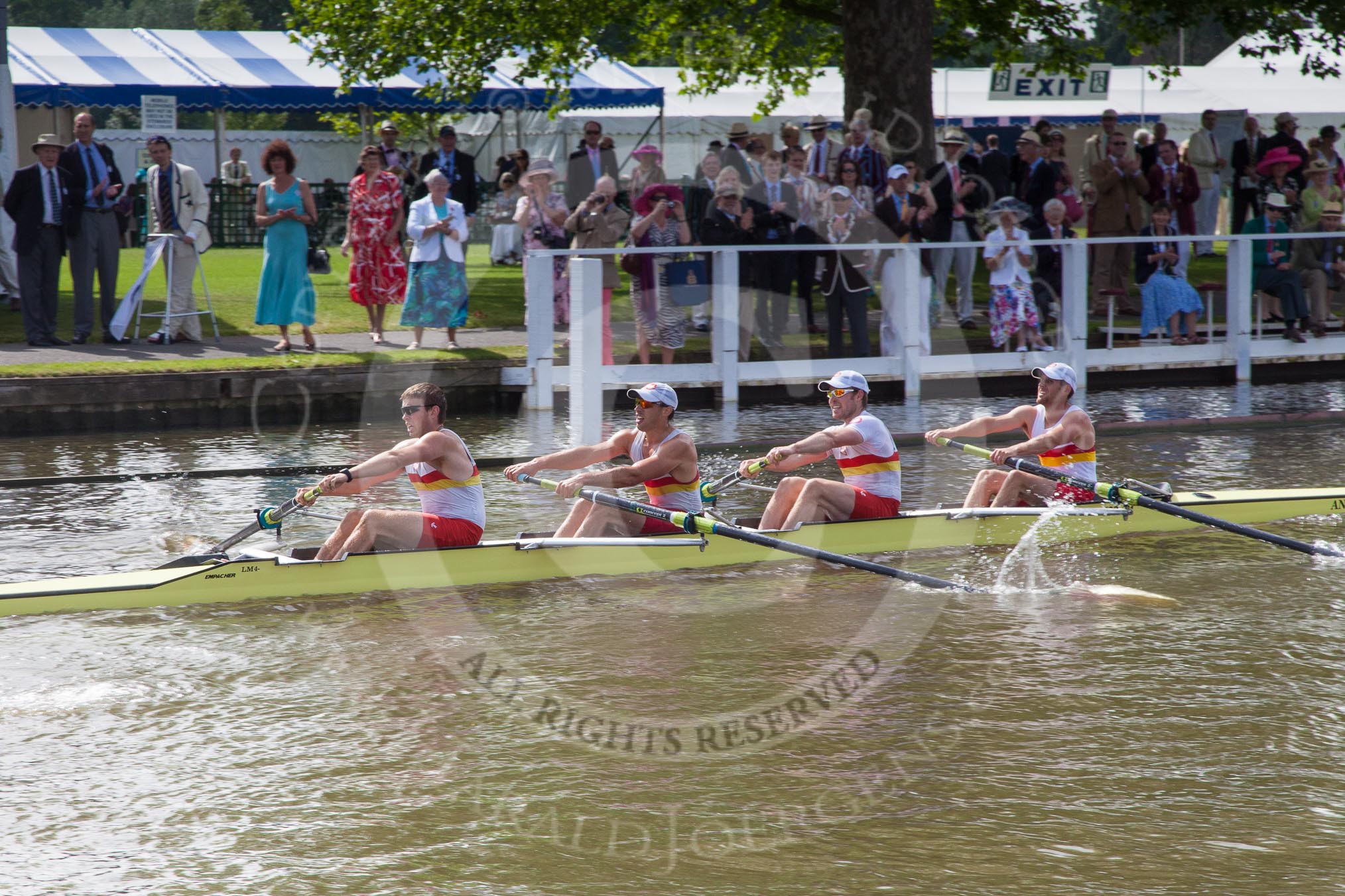 Henley Royal Regatta 2012 (Thursday): Race 13, Wyfold Elizabeth Challenge Cup:  London Rowing Club 'A'  (223, Bucks) v The Tideway Scullers's School  (246, Berks).
River Thames beteen Henley-on-Thames and Remenham/Temple Island ,
Henley-on-Thames,
Oxfordshire,
United Kingdom,
on 28 June 2012 at 10:15, image #79