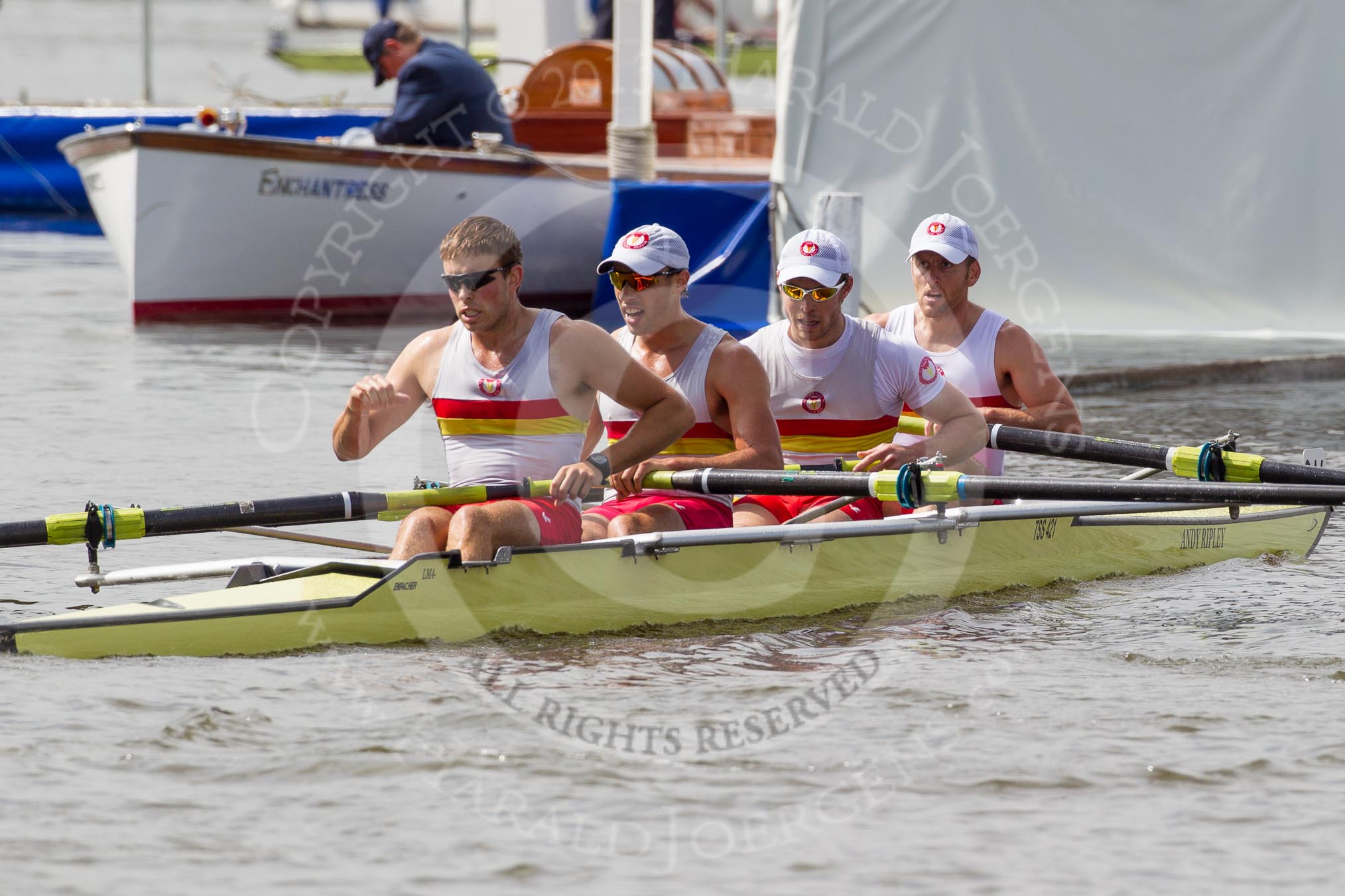 Henley Royal Regatta 2012 (Thursday): Race 13, Wyfold Elizabeth Challenge Cup:  London Rowing Club 'A'  (223, Bucks) v The Tideway Scullers's School  (246, Berks).
River Thames beteen Henley-on-Thames and Remenham/Temple Island ,
Henley-on-Thames,
Oxfordshire,
United Kingdom,
on 28 June 2012 at 10:15, image #81