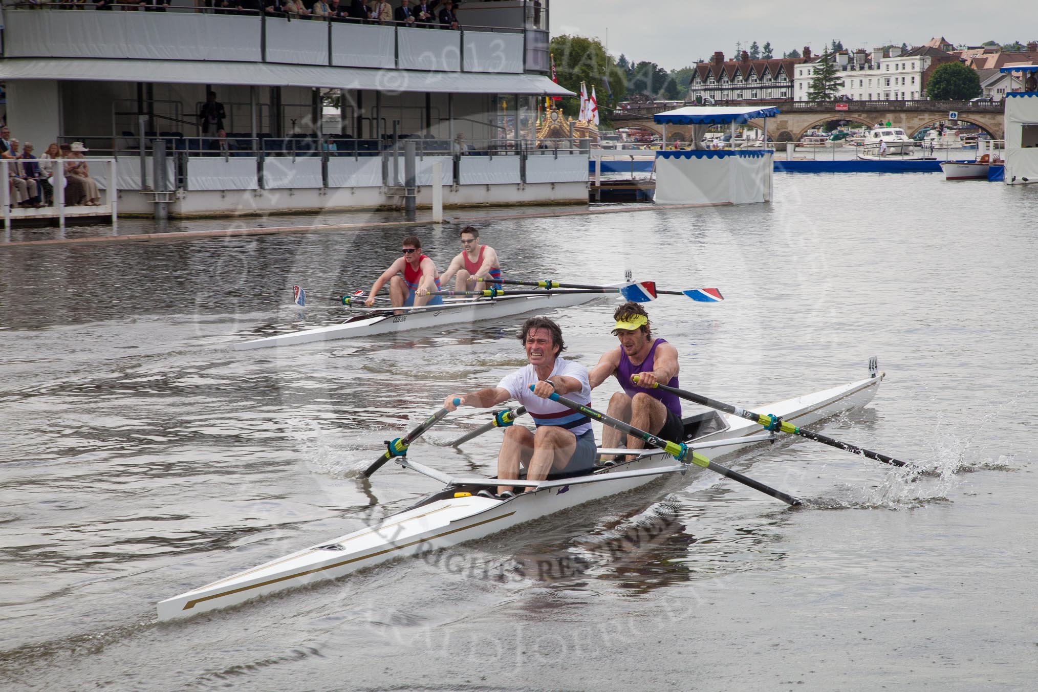 Henley Royal Regatta 2012 (Thursday): Race 14, Fawley Challenge Cup:  Sir William Borlase's Grammar School (315, Bucks) v Marlow Rowing Club 'B'  (307, Berks).
River Thames beteen Henley-on-Thames and Remenham/Temple Island ,
Henley-on-Thames,
Oxfordshire,
United Kingdom,
on 28 June 2012 at 10:27, image #95