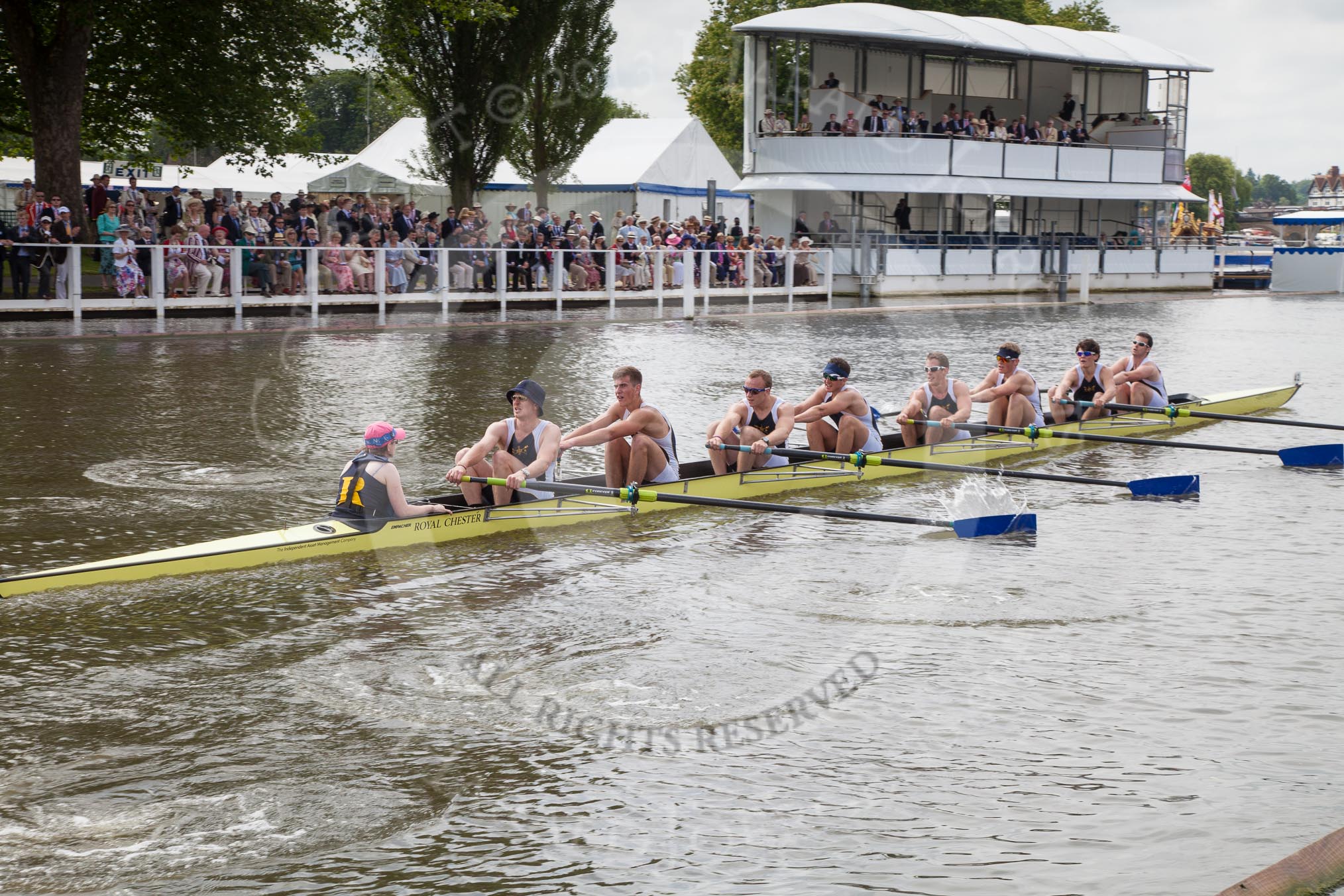 Henley Royal Regatta 2012 (Thursday): Race 16, Thames Challenge Cup:  Royal Chester Rowing Club (42, Bucks) v City of Cambridge Rowing Club 'B'  (307, Berks).
River Thames beteen Henley-on-Thames and Remenham/Temple Island ,
Henley-on-Thames,
Oxfordshire,
United Kingdom,
on 28 June 2012 at 10:36, image #108