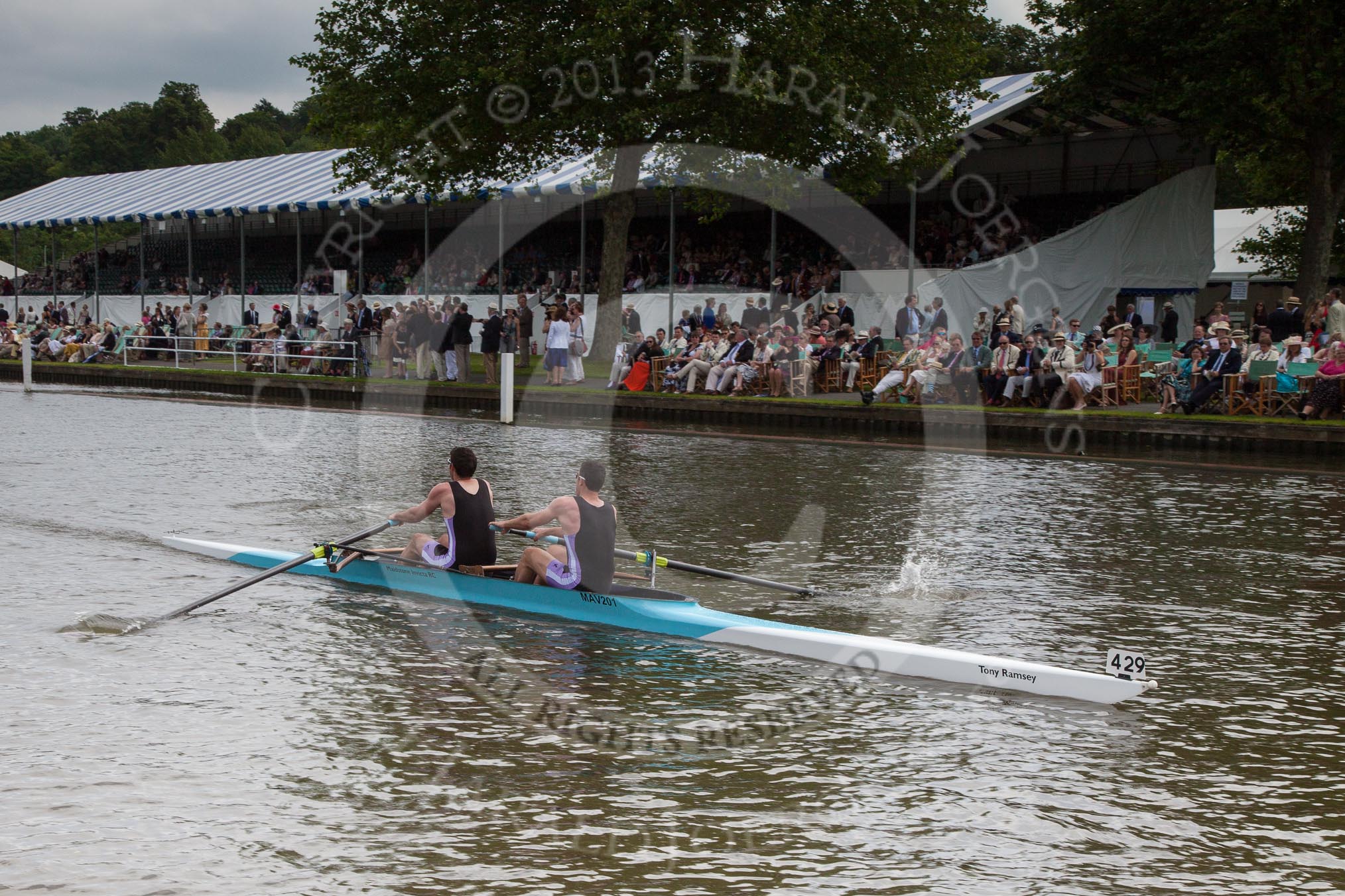 Henley Royal Regatta 2012 (Thursday): Race 20, Silver Goblet's & Nickalls' Challenge Cup:  Maidstone Invicta Rowing Club (429, Bucks) v Centro Nazionale di Canottaggio Piedulcu, Italy  (424, Berks).
River Thames beteen Henley-on-Thames and Remenham/Temple Island ,
Henley-on-Thames,
Oxfordshire,
United Kingdom,
on 28 June 2012 at 10:58, image #140