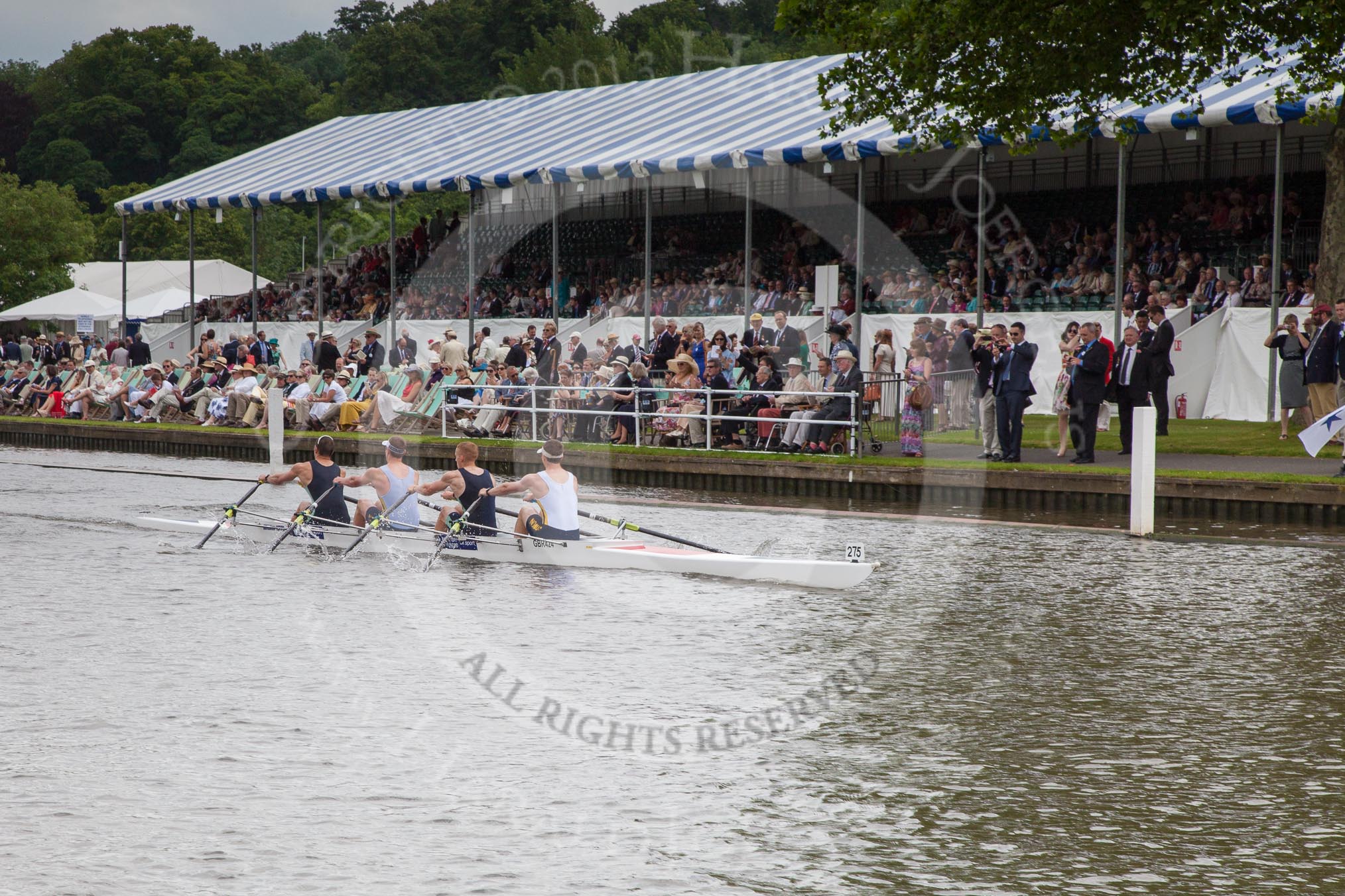 Henley Royal Regatta 2012 (Thursday): Race 24, Prince of Wales Challenge Cup:  Runcorn Rowing Club (283, Bucks) v Isle of Ely Rowing Club and Bath University  (275, Berks).
River Thames beteen Henley-on-Thames and Remenham/Temple Island ,
Henley-on-Thames,
Oxfordshire,
United Kingdom,
on 28 June 2012 at 11:20, image #166