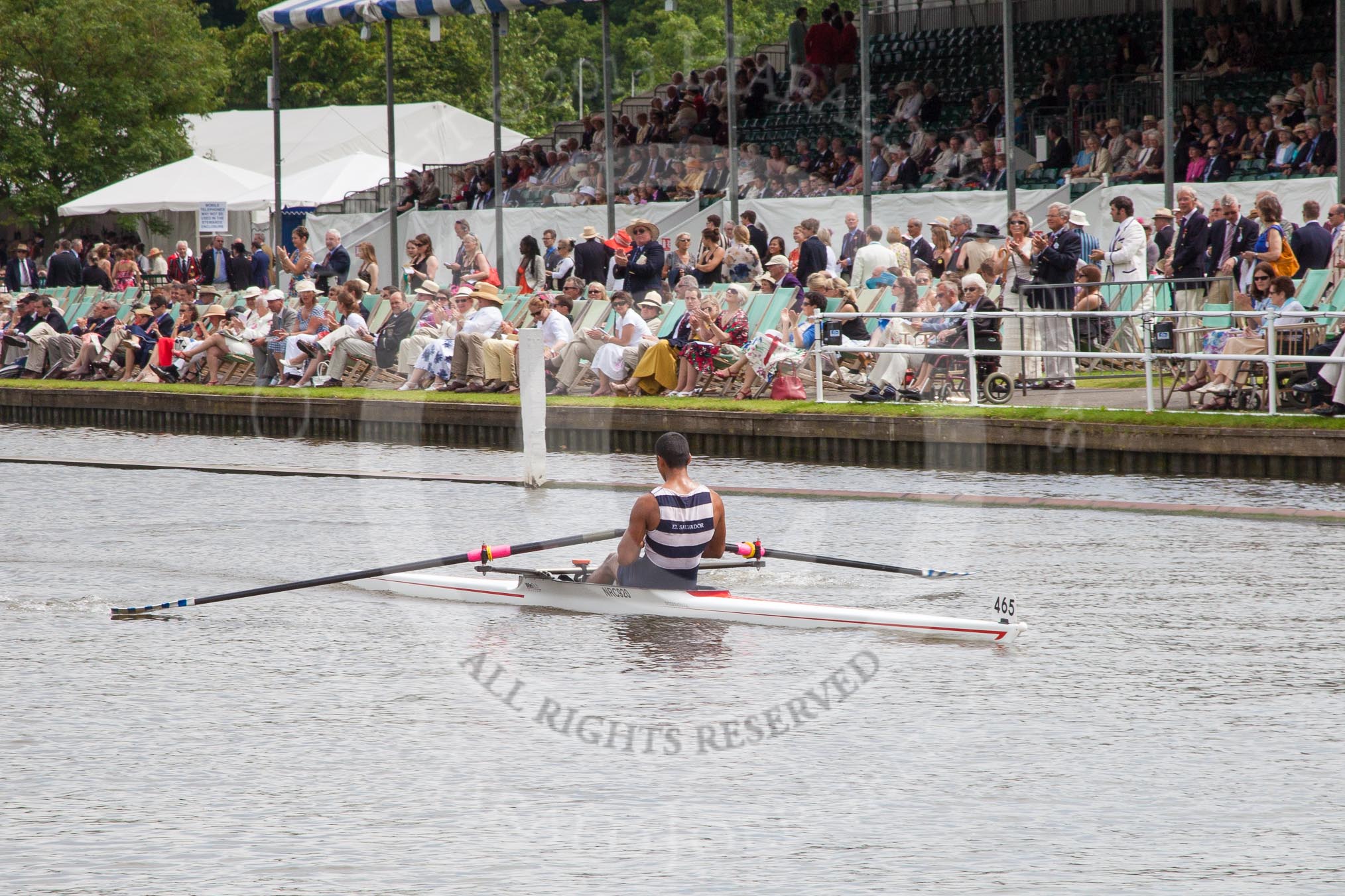 Henley Royal Regatta 2012 (Thursday): Race 25, Diamond Challenge Sculls:  Queen's University, Belfast (480, Bucks) v Club Salvadoreno, El Salvador  (465, Berks).
River Thames beteen Henley-on-Thames and Remenham/Temple Island ,
Henley-on-Thames,
Oxfordshire,
United Kingdom,
on 28 June 2012 at 11:28, image #173