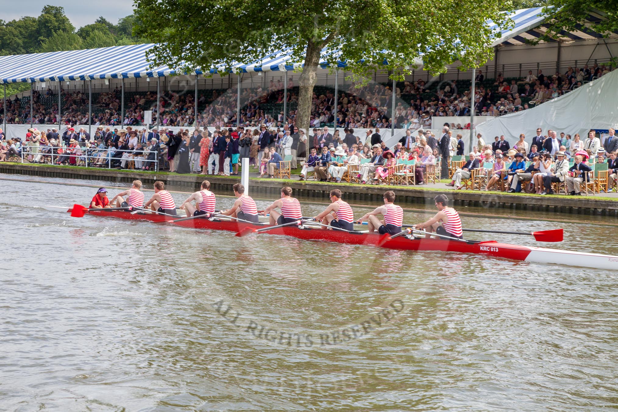 Henley Royal Regatta 2012 (Thursday): Race 31, Thames Challenge Cup:  London Rowing Club (28, Bucks) v Kingston Rowing Club  (25, Berks).
River Thames beteen Henley-on-Thames and Remenham/Temple Island ,
Henley-on-Thames,
Oxfordshire,
United Kingdom,
on 28 June 2012 at 12:05, image #221