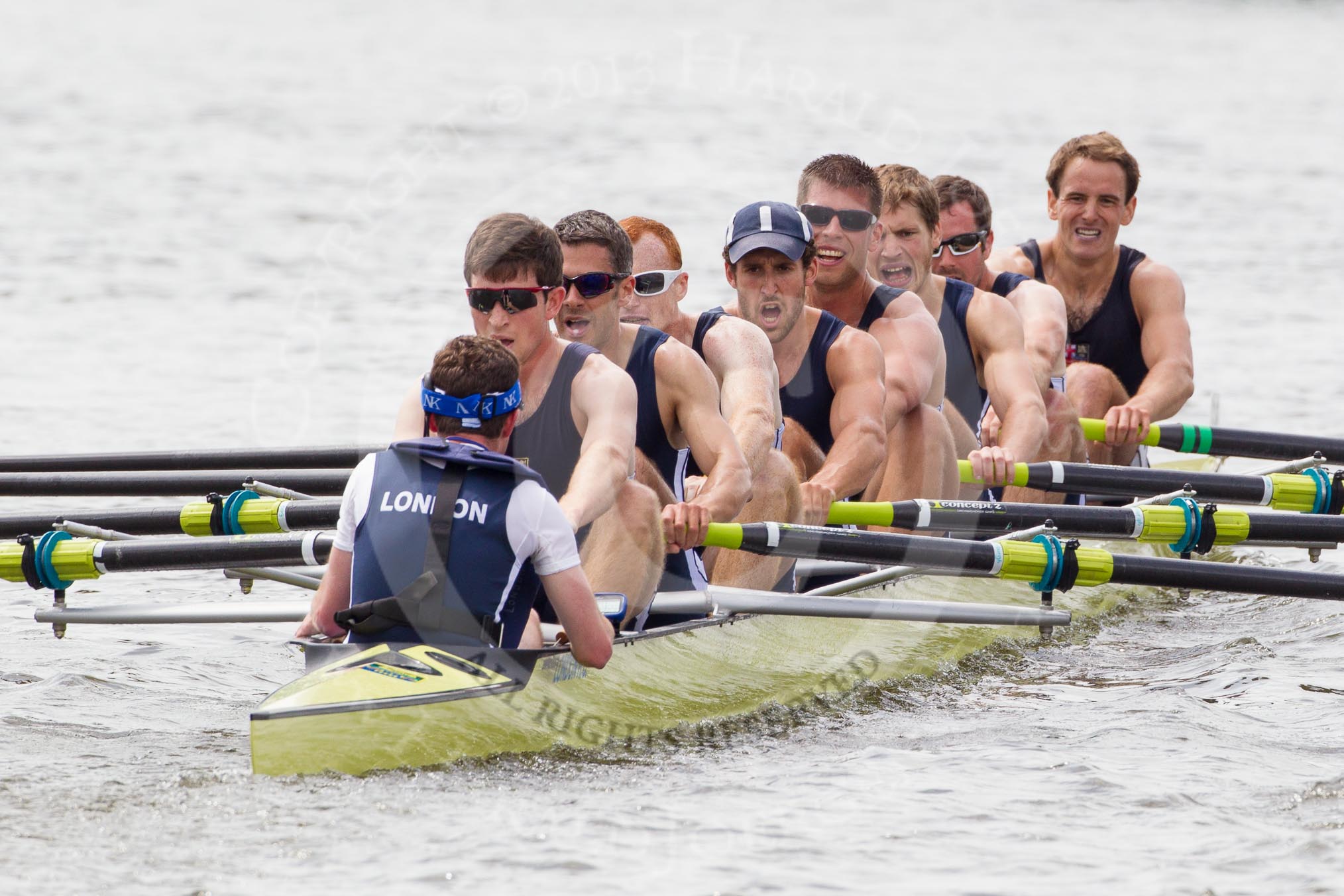 Henley Royal Regatta 2012 (Thursday): Race 31, Thames Challenge Cup:  London Rowing Club (28, Bucks) v Kingston Rowing Club  (25, Berks).
River Thames beteen Henley-on-Thames and Remenham/Temple Island ,
Henley-on-Thames,
Oxfordshire,
United Kingdom,
on 28 June 2012 at 12:05, image #222