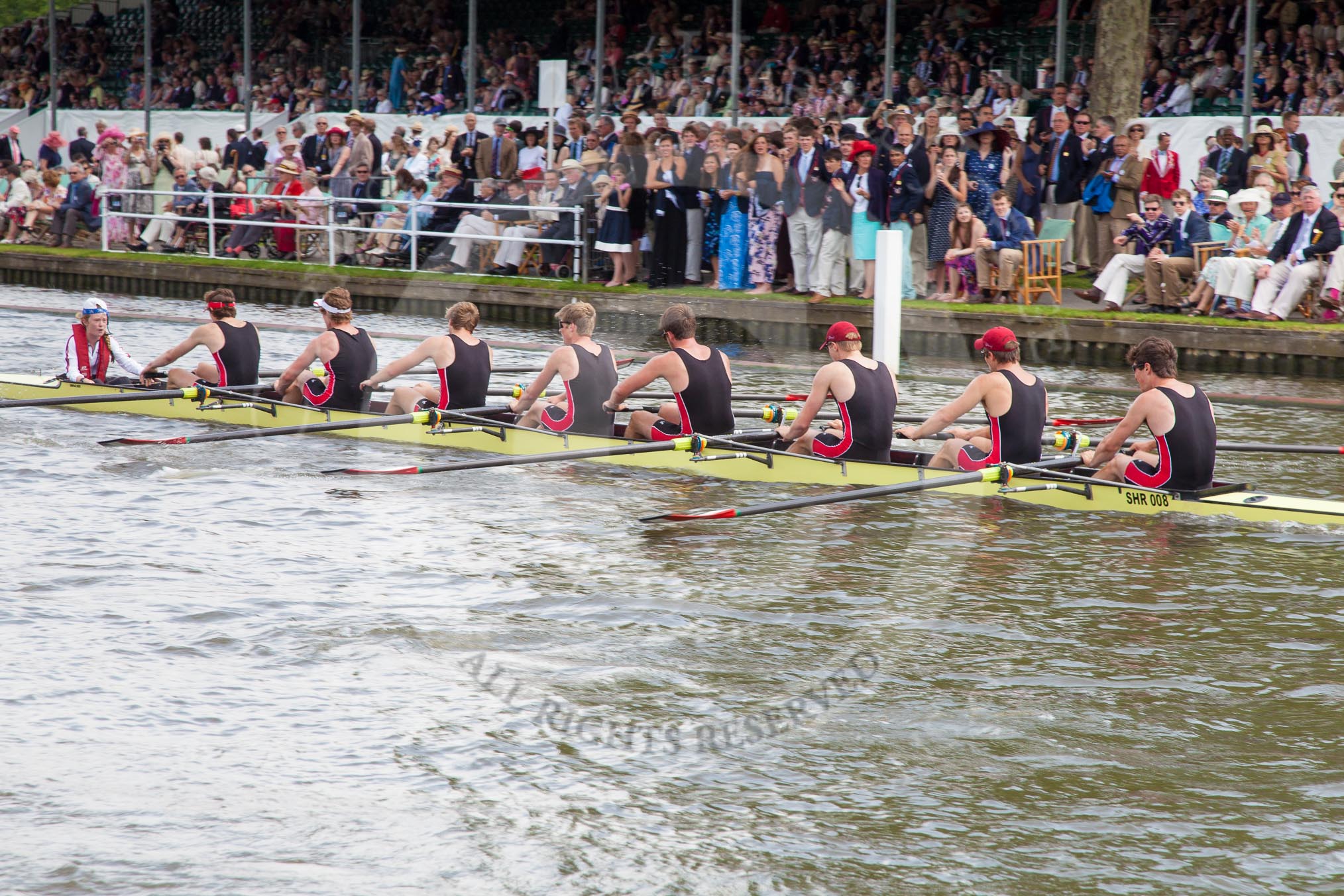 Henley Royal Regatta 2012 (Thursday): Race 32, Princess Elizabeth Challenge Cup:  Hampton School (137, Bucks) v Groton School, U.S.A.  (136, Berks).
River Thames beteen Henley-on-Thames and Remenham/Temple Island ,
Henley-on-Thames,
Oxfordshire,
United Kingdom,
on 28 June 2012 at 12:10, image #228